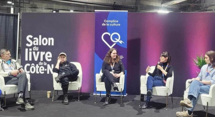 Salon du livre de la Côte-Nord 2024 Panel animé par Alix-Anne Turcotti, aux côtés de Robert Lalonde, Pierrot et Antoine Charbonneau-Demers